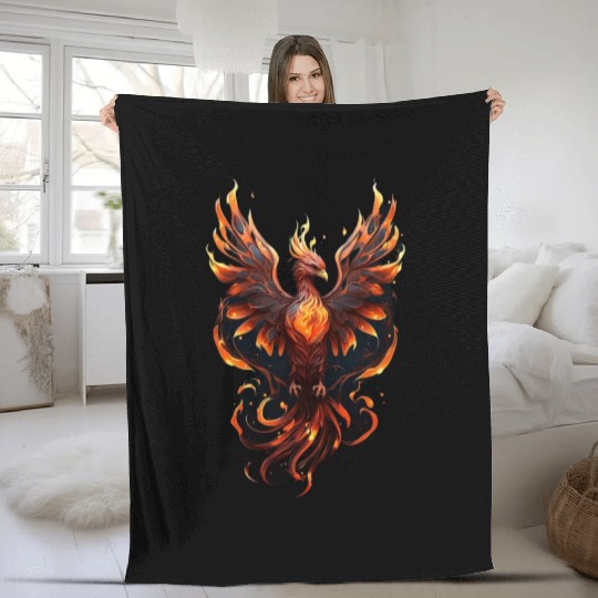 Fiery Phoenix Tattoo Design - Flight of Rebirth Fleece Blankets