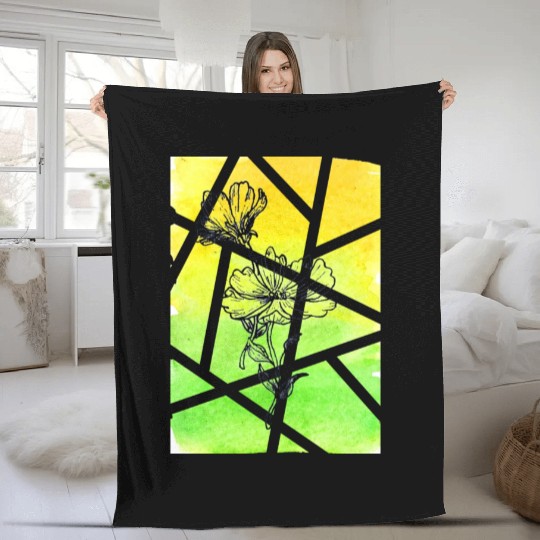Ink flower and Watercolor Background Fleece Blankets