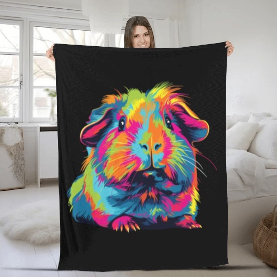 Watercolor Colorful Guinea Pig Colorful Fleece Blankets