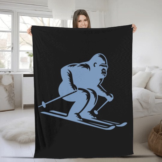 Monkey Gorilla Chimpanzee Ski Silhouette Design Fleece Blankets