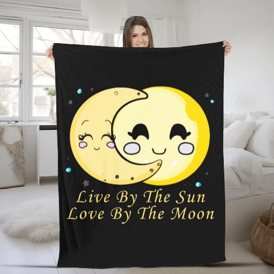 Live By The Sun Love By The Moon, Cartoon Sun Moon Fleece Blankets