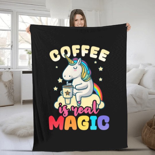 Unicorn Coffee Is Real Magic Fleece Blankets