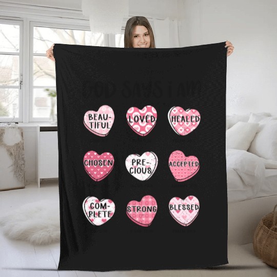 God Says I Am Valentine Candy Hearts Fleece Blankets
