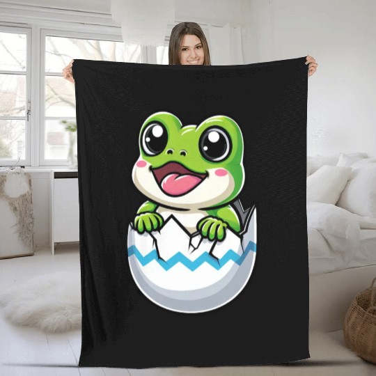 Colorful Easter Egg with Hatching Frog Design Fleece Blankets