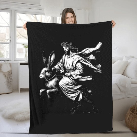 Jesus Riding the Easter Bunny Fleece Blankets