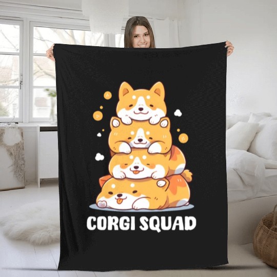 Corgi Mom Dad Corgi Squad Fleece Blankets