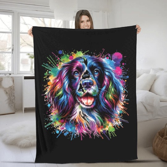 Watercolor Colorful English Springer Spaniel Fleece Blankets