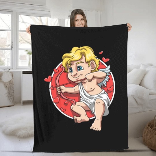 Cute Cupid Cartoon Valentine's Day Love Fleece Blankets
