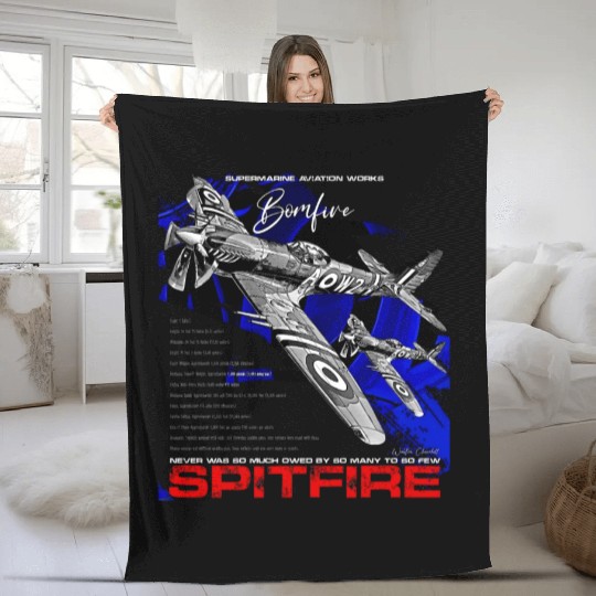 Spitfire Vintage English WW2 Fighter Aircraft Fleece Blankets