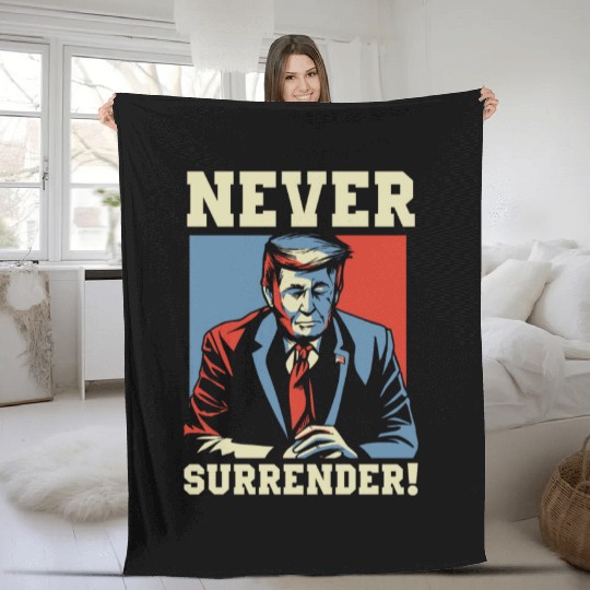 Trump Never Surrender Mug Shot Fleece Blankets