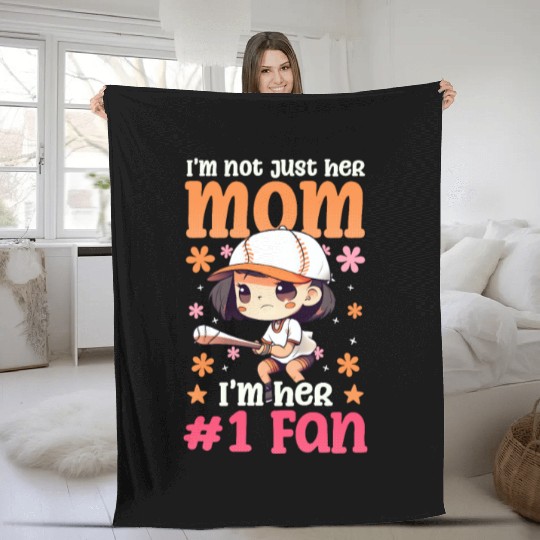 Baseball Mom Not Just Her Mom Number One Fan Fleece Blankets