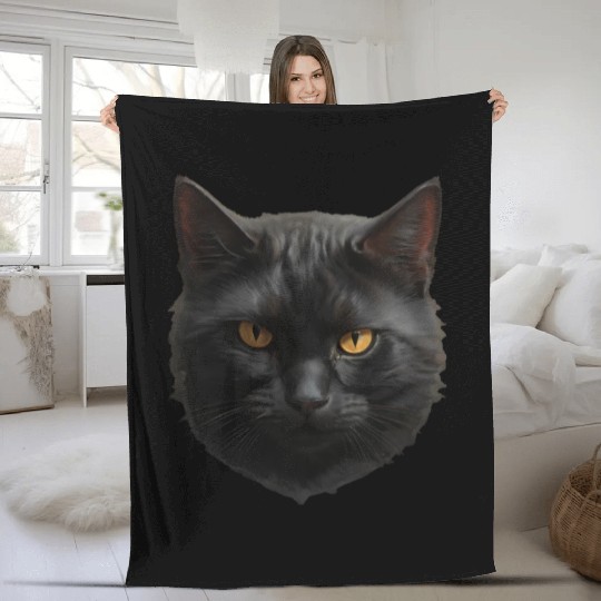black cat face Fleece Blankets