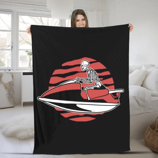 Skeleton Jet Ski Rider Jet Ski Racer Fleece Blankets