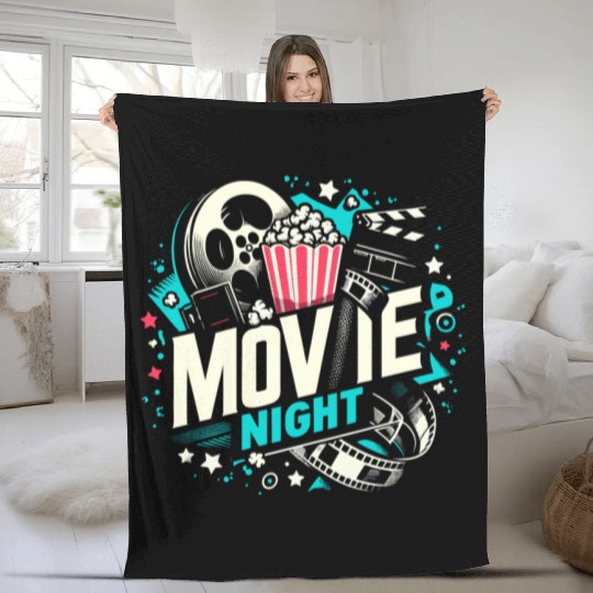 Movie Night Popcorn Film Theatre Cinema Ticket Fleece Blankets