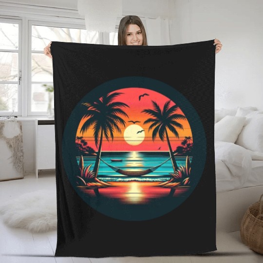 Summer Serenity: Sunset Beach Escape Fleece Blankets