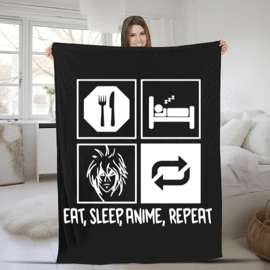 Eat Sleep Anime Repeat Fleece Blankets