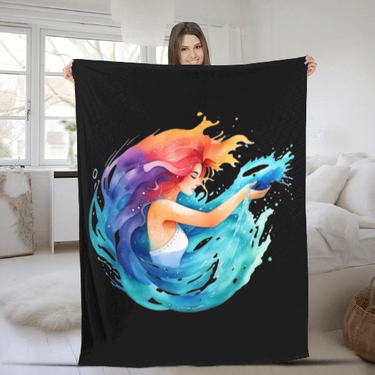 Color splash zodiac: Aquarius Fleece Blankets