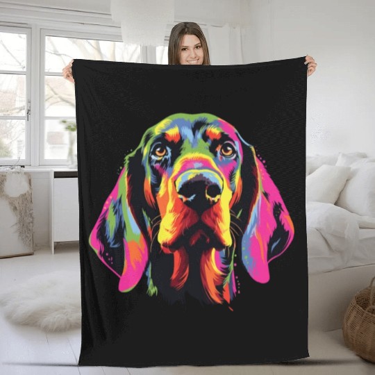 Watercolor Colorful Black And Tan Coonhound Fleece Blankets
