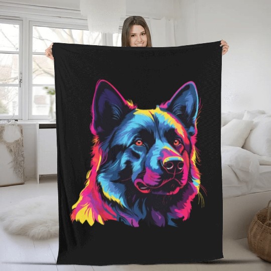 Watercolor Colorful Norwegian Elkhound Fleece Blankets