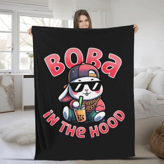 Boba in the Hood: Cool 90's Hip Hop Bubble Tea Rab Fleece Blankets