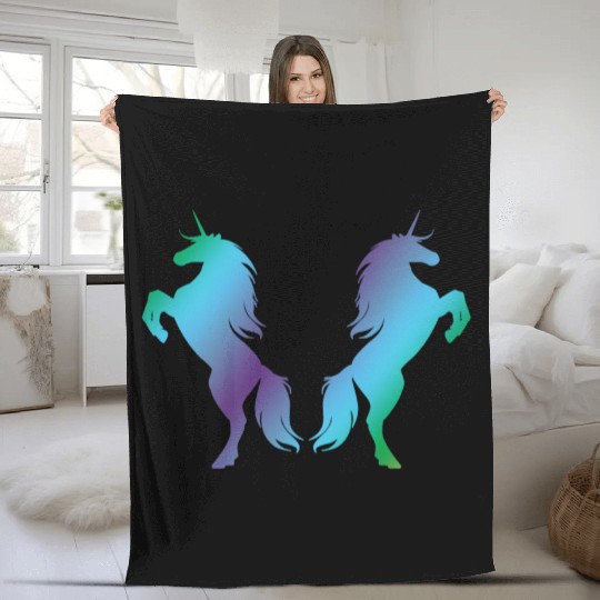 Unicorns blue green Fleece Blankets