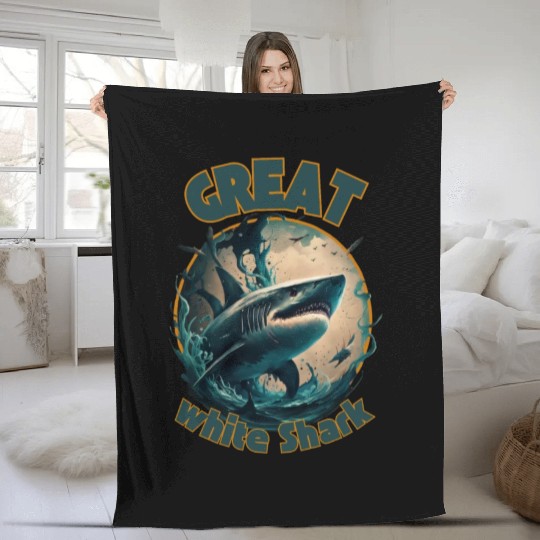 Great White Shark Fleece Blankets