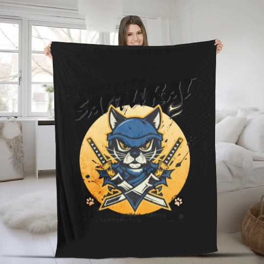 Samurai Cat, Ninja Cat, Cat Assassin, Warrior Cat Fleece Blankets