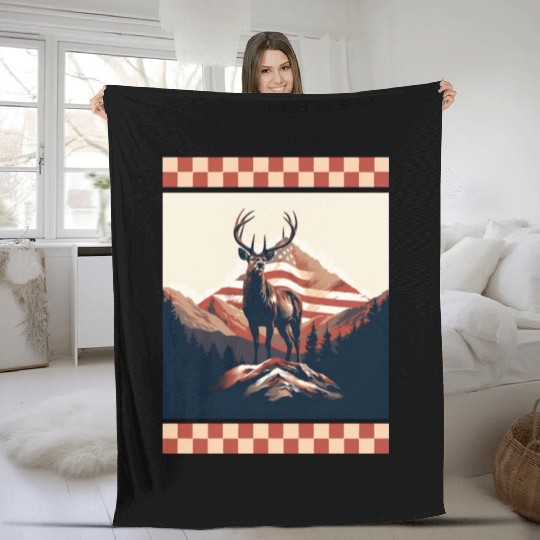 Mountain Range American Flag Rock Camo Deer Peak Fleece Blankets