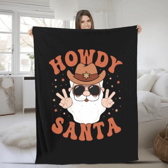 Howdy Santa Peace Christmas Western Cowboy Claus Fleece Blankets