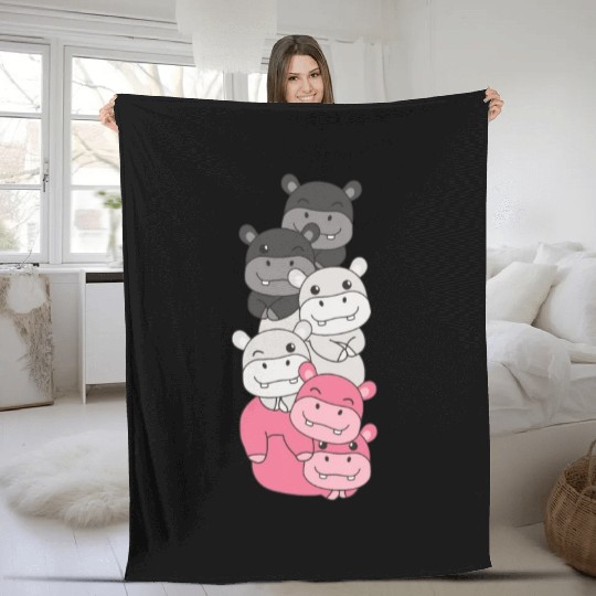 Femaric Flag Pride Lgbtq Cute Hippo Fleece Blankets