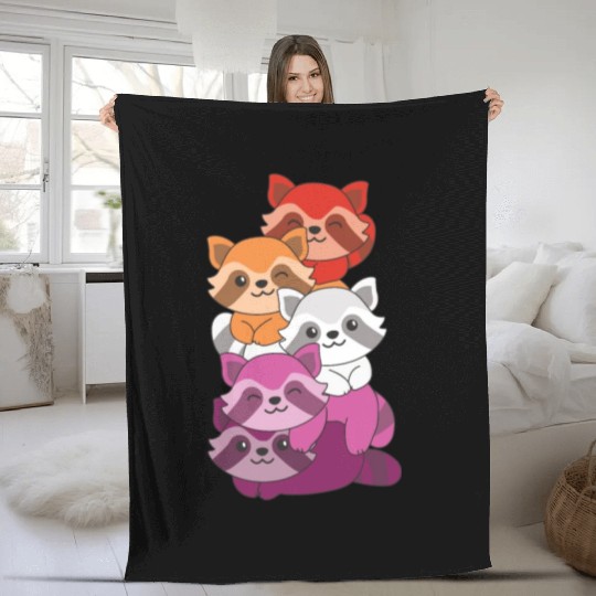 Lesbian Flag Pride Lgbtq Cute Raccoon Fleece Blankets