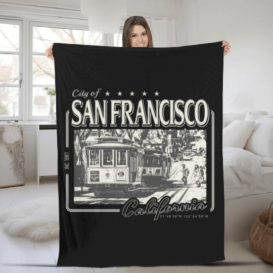 SAN FRANCISCO CALIFORNIA POWELL STREET Fleece Blankets