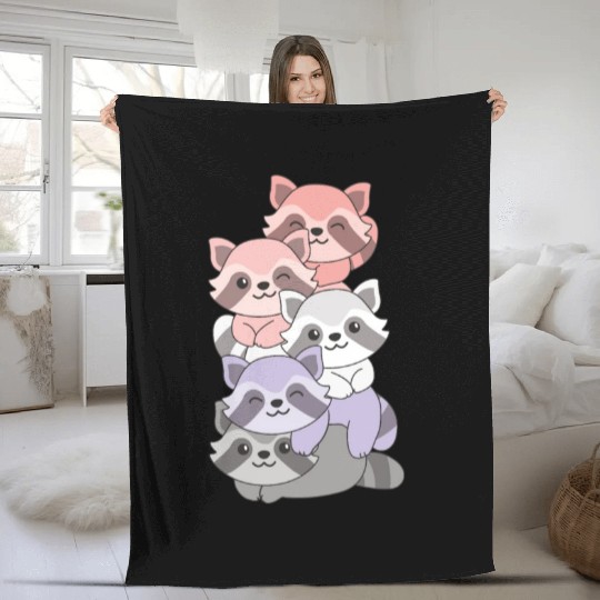 Cupioromantic Flag Pride Lgbtq Cute Raccoon Pile Fleece Blankets