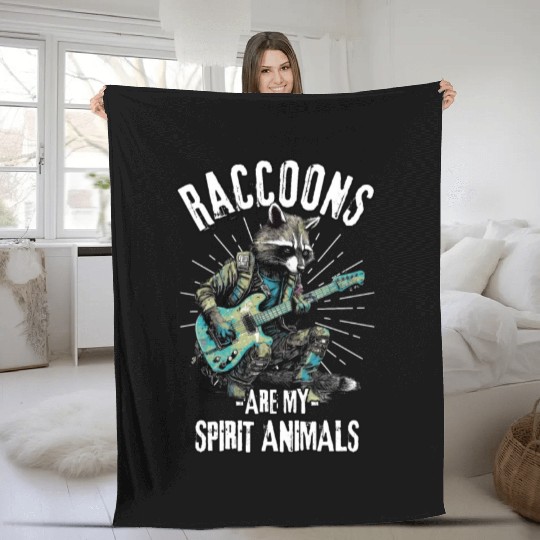 Raccoon with a Guitar Fleece Blankets