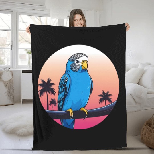 Synthwave Blue Budgie 2 Fleece Blankets