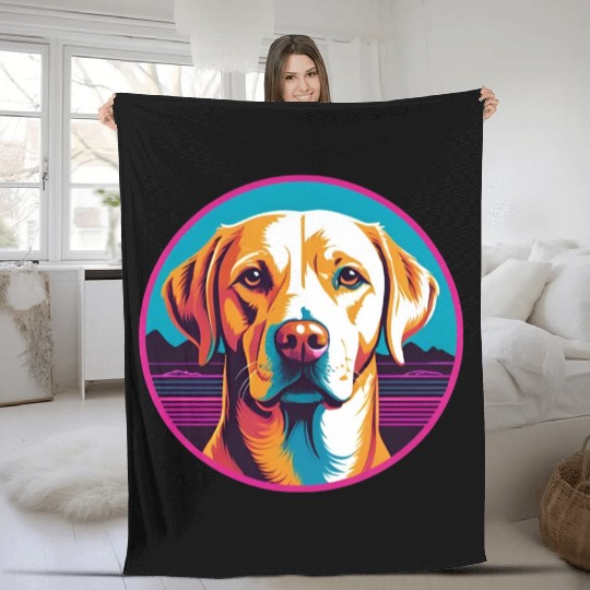 Synthwave Labrador Retriever 2 Fleece Blankets