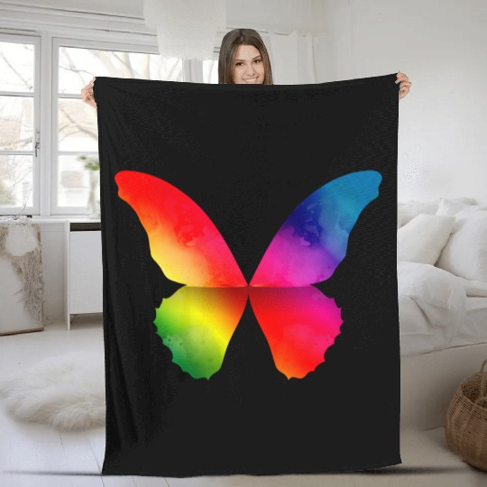 Butterfly shape in strong rainbow colors Fleece Blankets