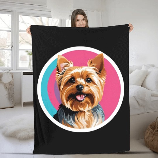 Synthwave Yorkshire Terrier 2 Fleece Blankets