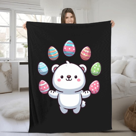 Cartoon Polar Bear Easter Egg Design Fleece Blankets