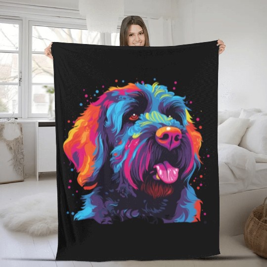 Colorful Russian Black Terrier Fleece Blankets