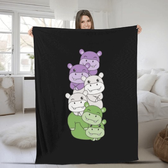 Genderqueer Flag Pride Lgbtq Cute Hippo Fleece Blankets
