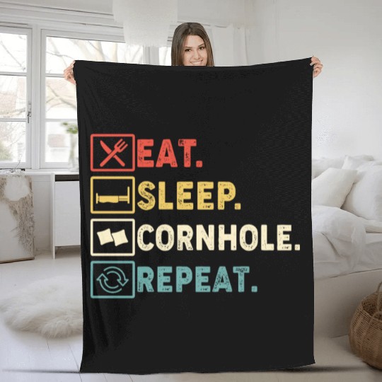 Eat Sleep Cornhole Repeat Fleece Blankets