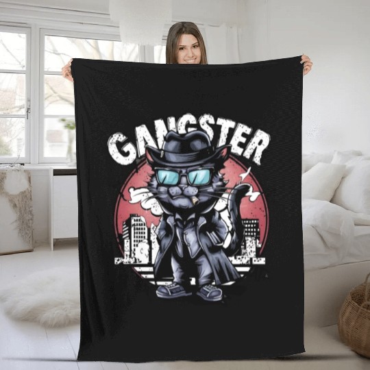cat gangster Fleece Blankets