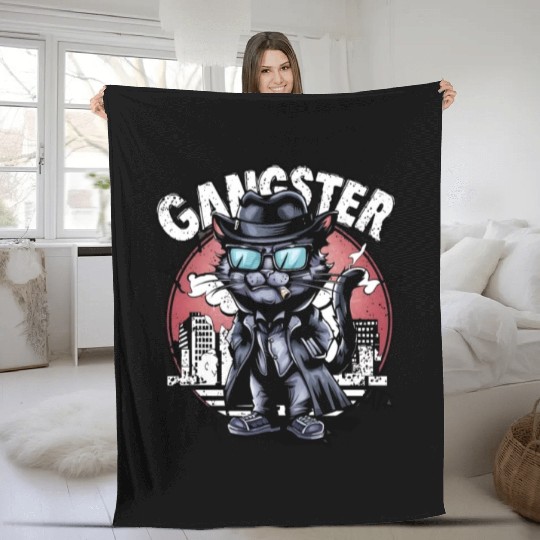 cat gangster Fleece Blankets