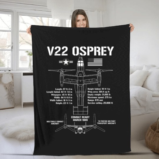 V22 Osprey Attack Helicopter Specs Military V-22 Fleece Blankets