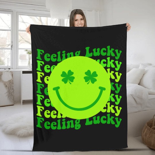 Irish Clover Feeling Lucky Smiling Face Fleece Blankets