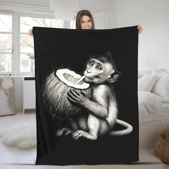 Coconut Milk-Sipping Monkey Fleece Blankets