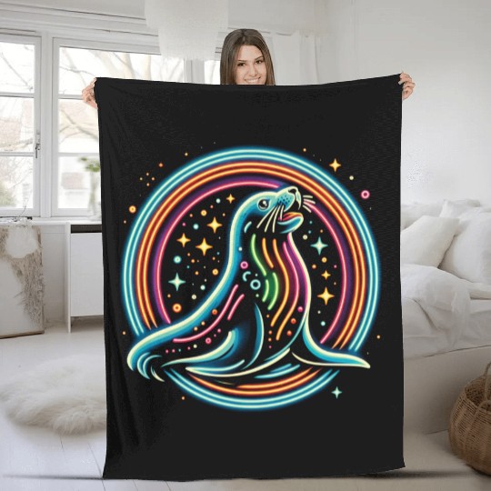 Seal Neon in circle Fleece Blankets
