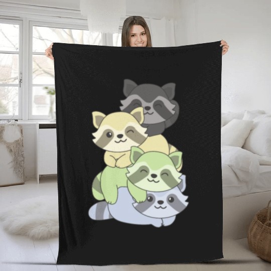 Cassgender Flag Pride Lgbtq Cute Raccoon Fleece Blankets