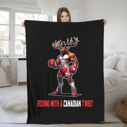 Canada elk box design Fleece Blankets